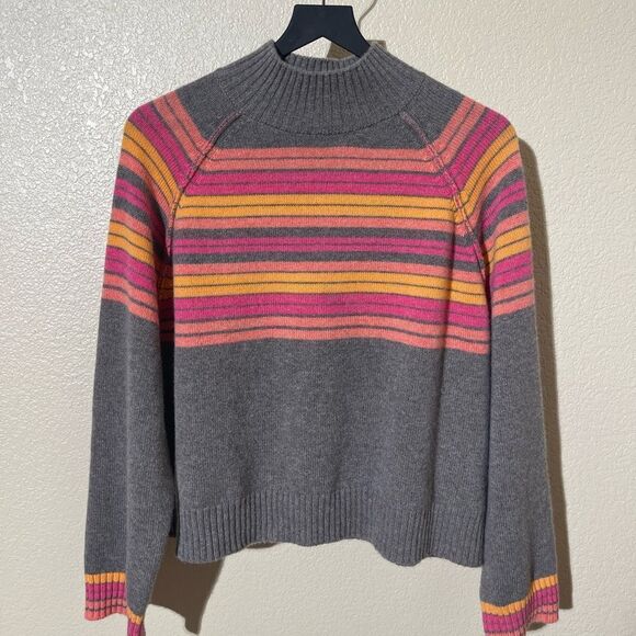 Collaboration Striped Gray Sweater with Pink and Orange Accents - Picture 1 of 7